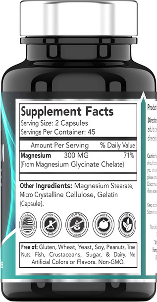 Chelated Magnesium Glycinate Capsules (300 MG x 90 Count) for Women & Men | AKA Magnesium Bisglycinate | Highly Absorbable | Calm, Sleep, Muscle, Stress, & Frustration Support* | by TNVitamins