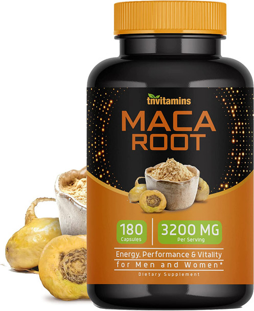 Maca Root Capsules for Women & Men (3200 MG - 180 Capsules) | Peruvian Maca Root Powder Extract Capsules | High Potency Maca Pills | Non-GMO | by TNVitamins