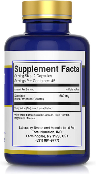 Strontium Citrate Supplement | 680 Mg - 90 Capsules | Bone Support Formula* | Strontium Supplement for Bone Health* | Similar Mineral to Calcium | Supports Healthy Teeth | Produced in the USA | TNVitamins
