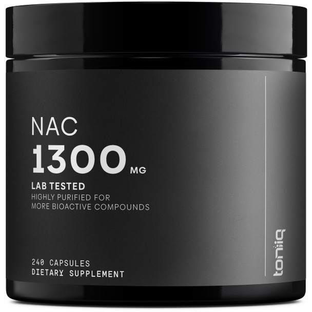 Toniiq 1300mg Ultra High Strength NAC Capsules - Min. 98%+ Tested Purity - Highly Bioavailable NAC Supplement - 240 Vegetarian N Acetyl Cysteine Capsules Toniiq 1300mg Ultra High Strength NAC Capsules - Min. 98%+ Tested Purity - Highly Bioavailable NAC Supplement - 240 Vegetarian N Acetyl Cysteine Capsules