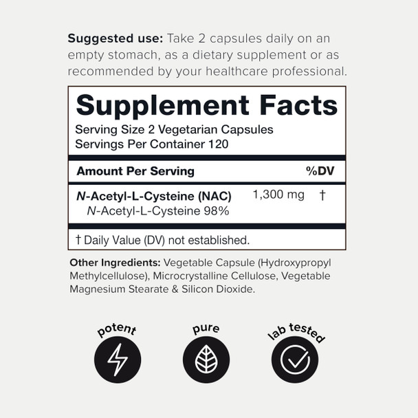 Toniiq 1300mg Ultra High Strength NAC Capsules - Min. 98%+ Tested Purity - Highly Bioavailable NAC Supplement - 240 Vegetarian N Acetyl Cysteine Capsules Toniiq 1300mg Ultra High Strength NAC Capsules - Min. 98%+ Tested Purity - Highly Bioavailable NAC Supplement - 240 Vegetarian N Acetyl Cysteine Capsules