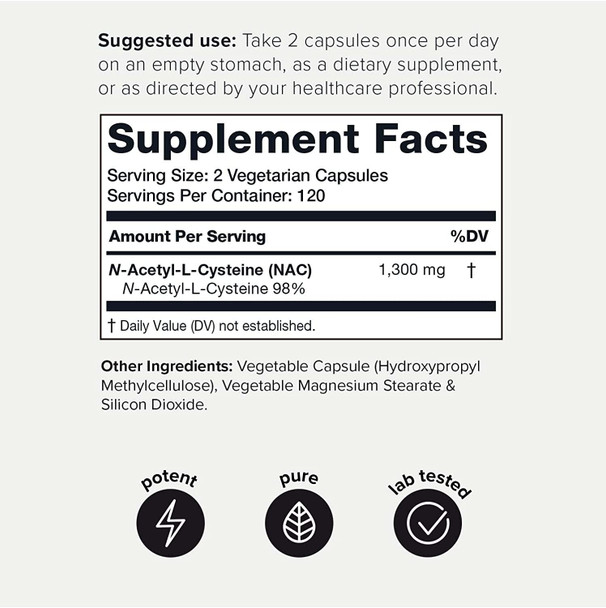 1300mg Ultra High Strength NAC Capsules - Min. 98%+ Tested Purity - Highly Bioavailable NAC Supplement - 240 Vegetarian N Acetyl Cysteine Capsules