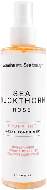 Vitamins and Sea Beauty, Hydrating Rose Water Toner Face Mist, Moisturizing Facial Spray for Skin with Sea Buckthorn 8 Fl Oz