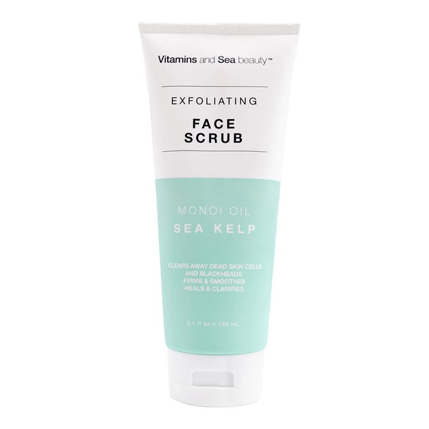 Vitamins and Sea Beauty, Hydrating Exfoliating Face Cleansing Wash Scrub, Deep Pore Cleanser with Monoi Oil and Sea Kelp Seaweed Skincare, 5.1 Fl Oz