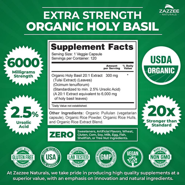 Zazzee Extra Strength Astragalus Root and Extra Strength USDA Organic Holy Basil Tulsi Extract