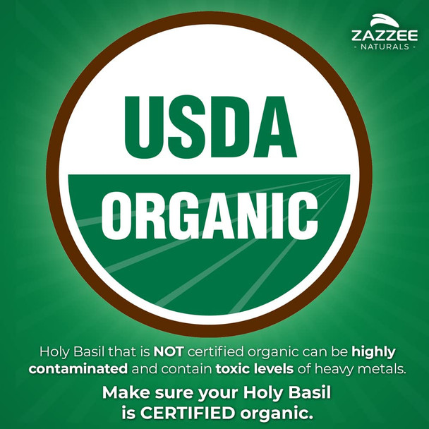 Zazzee Extra Strength USDA Organic Holy Basil, 20:1 Tulsi Extract, 6000 mg Strength, 120 Vegan Capsules, 2.5% Ursolic Acid, Tulsi Extract, 4 Month Supply, Non-GMO and All-Natural