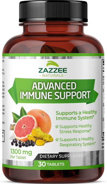 Zazzee Advanced Immune Support, 1300 mg per Tablet, 30 Day Supply, with 1000 mg Vitamin C, Zinc, 1000 mg Strength Echinacea, 1000 mg Strength Elderberry and 200 mg Strength Goldenseal, All-Natural