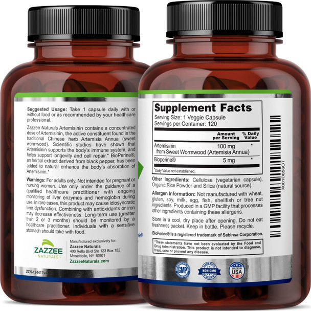 Zazzee Artemisinin Capsules and Extra Strength 8-in-1 Immune Support Capsules