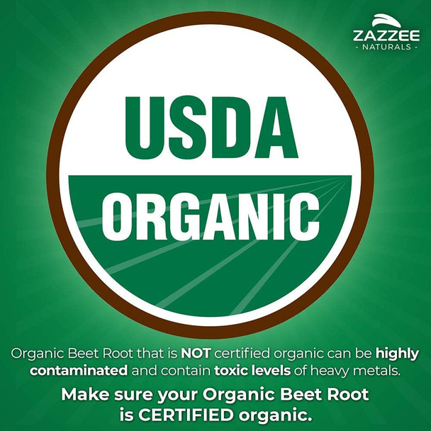 Zazzee USDA Organic Extra Strength Beet Root 20:1 Extract, 8000 mg Strength, 120 Veggie Caps, Enhanced Absorption with Organic Black Pepper Extract, Vegan, All-Natural and Non-GMO