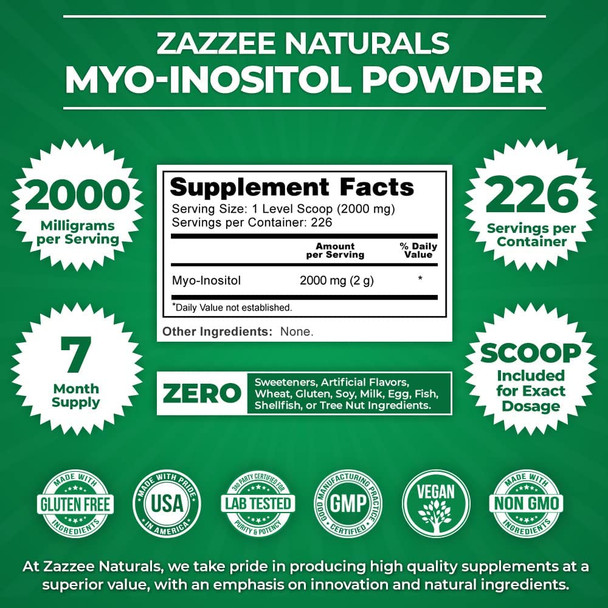 Zazzee Myo-Inositol Powder And D-Chiro-Inositol Capsules, Ideal Dosage For 40:1 Ratio, Vegan, Non-Gmo And All-Natural