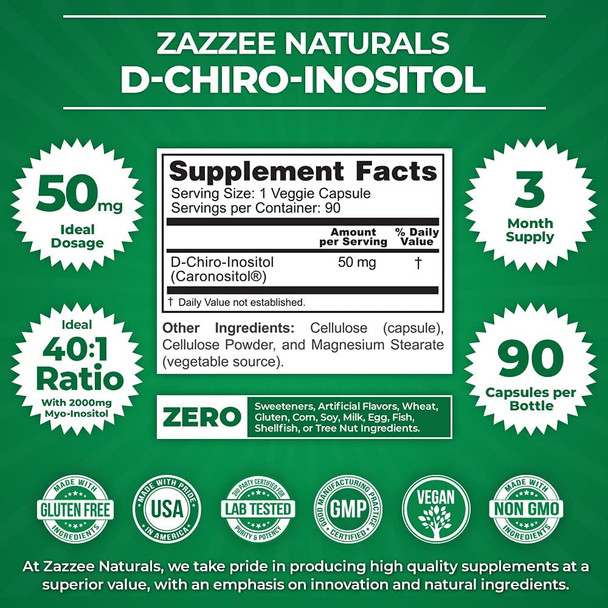 Zazzee Myo-Inositol Powder And D-Chiro-Inositol Capsules, Ideal Dosage For 40:1 Ratio, Vegan, Non-Gmo And All-Natural