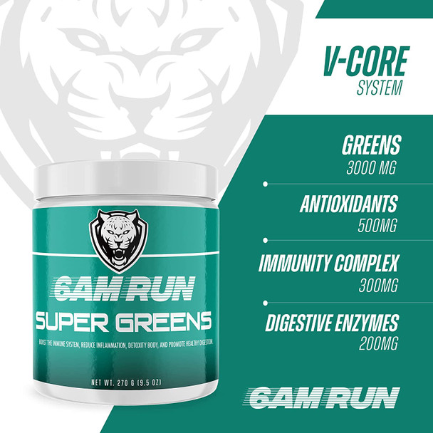 6AM RUN  Super Greens Powder  Superfood Powder  Dietary Supplement  Vegetable Powder  Powder Drink Mix  Nutrient Dense Powder  Plant Based  Organic Greens Powder