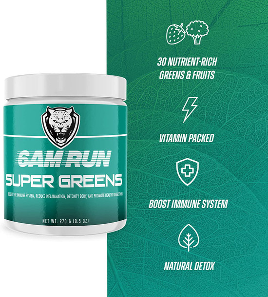 6AM RUN  Super Greens Powder  Superfood Powder  Dietary Supplement  Vegetable Powder  Powder Drink Mix  Nutrient Dense Powder  Plant Based  Organic Greens Powder