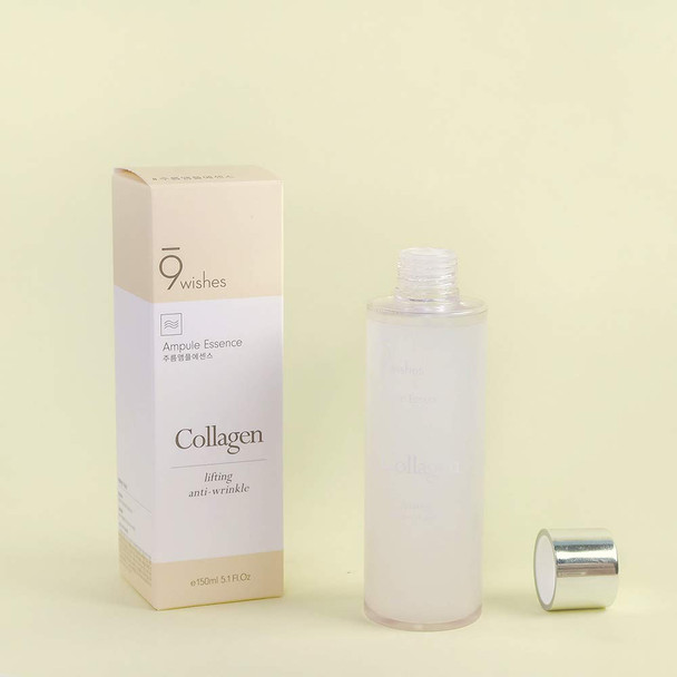 9 Wishes Collagen Ampule Essence Anti Aging Toner 5.1 Fl. Oz. Reducing Wrinkles And Dryness  Quenches Dryness Delivering Antioxidants For Radiant Skin Complexion