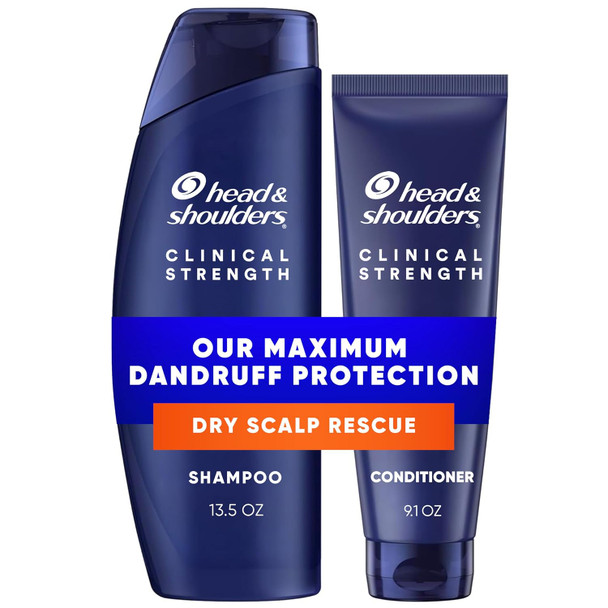 Head & Shoulders Anti-Dandruff Shampoo, Clinical Strength Dry Scalp Rescue 1% Selenium Sulfide Seborrheic Dermatitis Relief Dry Scalp 13.5 fl oz + Conditioner 9.1oz