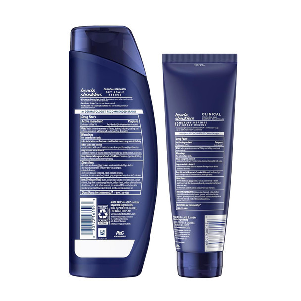 Head & Shoulders Anti-Dandruff Shampoo, Clinical Strength Dry Scalp Rescue 1% Selenium Sulfide Seborrheic Dermatitis Relief Dry Scalp 13.5 fl oz + Conditioner 9.1oz