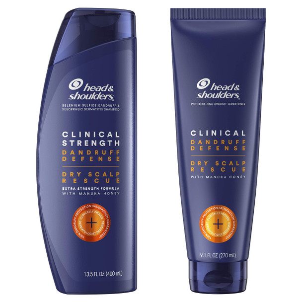 Head & Shoulders Clinical Strength Dandruff Shampoo and Conditioner, Dry Scalp Rescue with Manuka Honey, 13.5 Oz, 9.1 Oz - New Formula