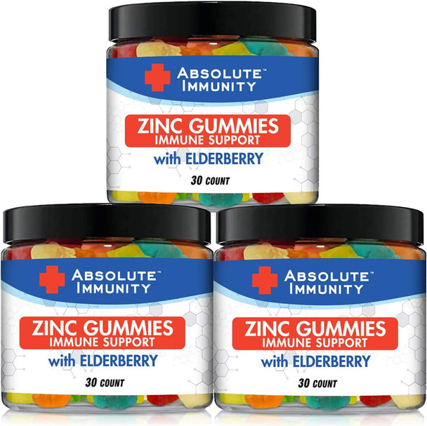 Absolute Immunity ZINC and Elderberry Gummies  Immune System Health  Adults and Kids 30ct. 3 Pack