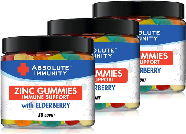 Absolute Immunity ZINC and Elderberry Gummies  Immune System Health  Adults and Kids 30ct. 3 Pack