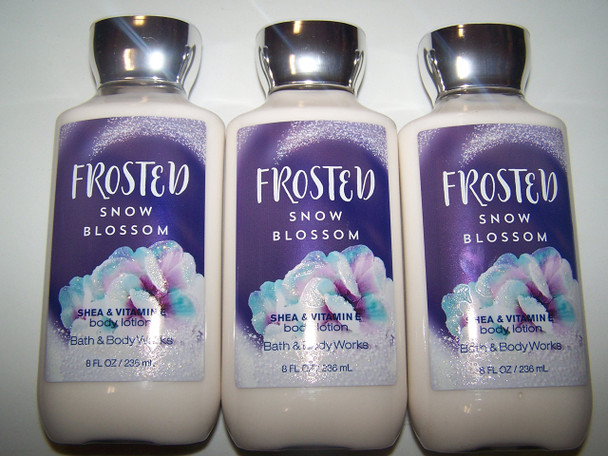 Lot of 3 Bath and Body Works Frosted Snow Blossom Shea and Vitamin E Body Lotion 8 fl oz each