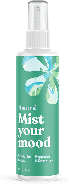 ASUTRA Peppermint  Rosemary Essential Oil Blend MultiUse Aromatherapy Spray 4 fl oz  for Face Body Rooms Linens  Car Fabric and Bathroom Freshener  Enhances Focus  Clarity  Wake Up  Activate Senses