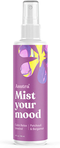 ASUTRA Patchouli  Bergamot Essential Oil Blend MultiUse Aromatherapy Spray 4 fl oz  for Face Body Rooms  Linens  Car Fabric and Bathroom Freshener  Breathe Easy  Melt Tension Away