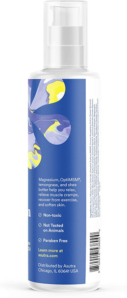 ASUTRA Everyday Magnesium Lotion with OptiMSM 6.76 Fl Oz  Rapid Absorption  Supports Healthy Joints and Muscles  Vitamins A and E shea butter for soft smooth skin  Lemongrass essential oil provides a light lemony scent.