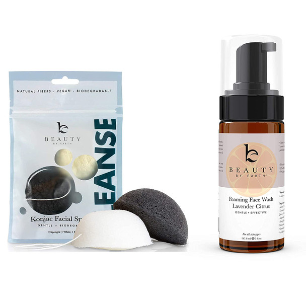 Foaming Face Wash  Lavender Citrus Organic Gentle Face Wash For Sensitive Dry or Acne Prone Skin Konjac Face Sponges  Natural Sponges for Gentle Cleansing Face Exfoliating Loofah