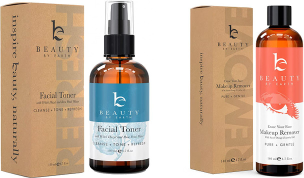 Makeup Remover  Organic Aloe Vera  Witch Hazel Eye Makeup Remover for Dry Oily and Sensitive Skin Types  Face Toner  Organic Rose Water Toner for Women with Hydrating Aloe Vera pH Balancing