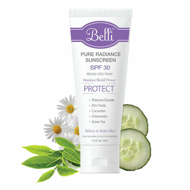 Belli Pure Radiance Mineral Sunscreen SPF 30 Broad Spectrum UVA/UVB Protection 1.5 Fl. Oz. OilFree Zinc Oxide and Titanium Dioxide for Sensitive Skin Baby and Pregnancy Safe