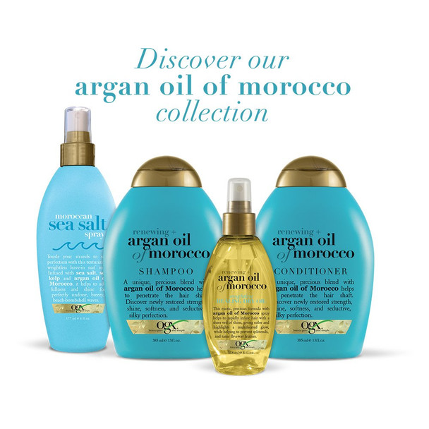 OGX Argan Oil of Morocco Hair-Texturizing Sea Salt Spray, Curl-Defining Leave-In Hair Styling Mist for Tousled Beach Waves and Textured Hold, Paraben-Free, Sulfate Surfactants-Free, 6 fl oz