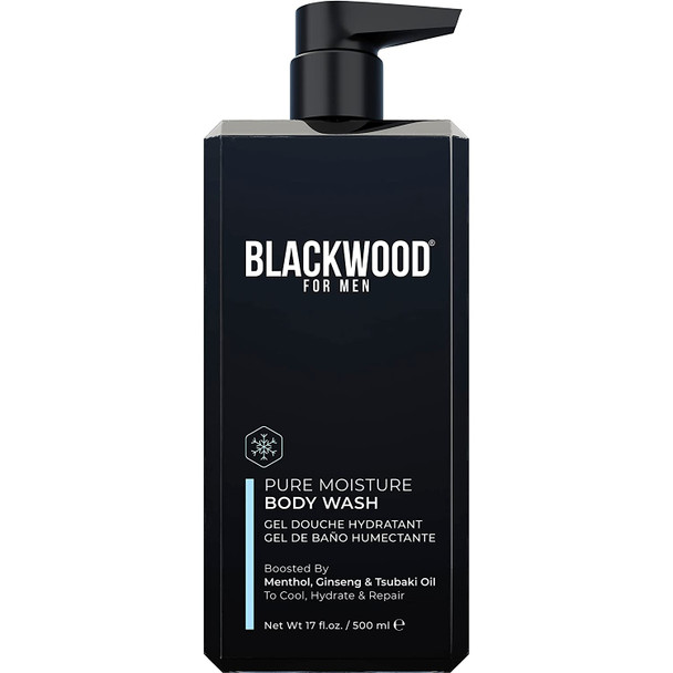 Blackwood For Men Pure Moisture Body Wash w/Pump  Mens Natural Gel Body Wash Sulfate for Dry Sensitive Skin  Ginseng  Cooling Menthol for Workout Recovery 17oz