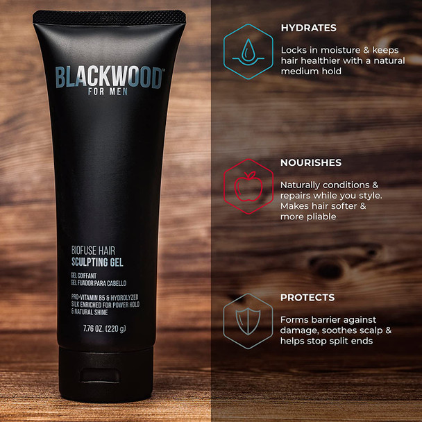 Blackwood For Men BioFuse Hair Sculpting Gel  Natural Mens Hair Care Medium Hold Hair Gel for Bold Styling Body Volume  Control Without Hairspray  NonFlaking Good for All Hair Types
