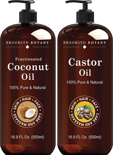 Brooklyn Botany Fractionated Coconut and Castor Oils 100 Pure and Natural  for Hair Growth Eyelashes and Eyebrows  Carrier Oils for Essential Oils Aromatherapy and Massage  16 fl Oz