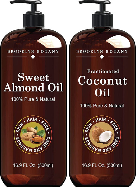 Brooklyn Botany Sweet Almond and Fractionated Coconut Oils for Skin  100 Pure and Natural  Carrier Oil for Essential Oils Aromatherapy and Massage  Moisturizing Skin Hair and Face  16 fl. Oz