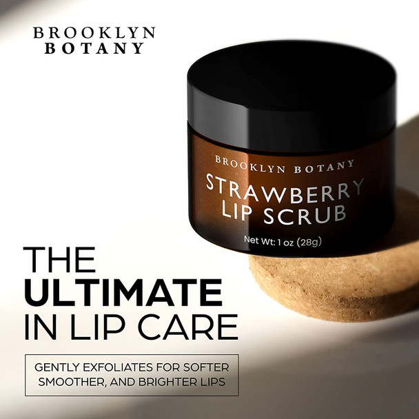 Brooklyn Botany Lip Scrub Exfoliator 1 oz  Lip Moisturizer for Dry Lips and Chapped Lips  Gentle Lip Exfoliator for Smooth and Brighter Lips  Strawberry Flavor