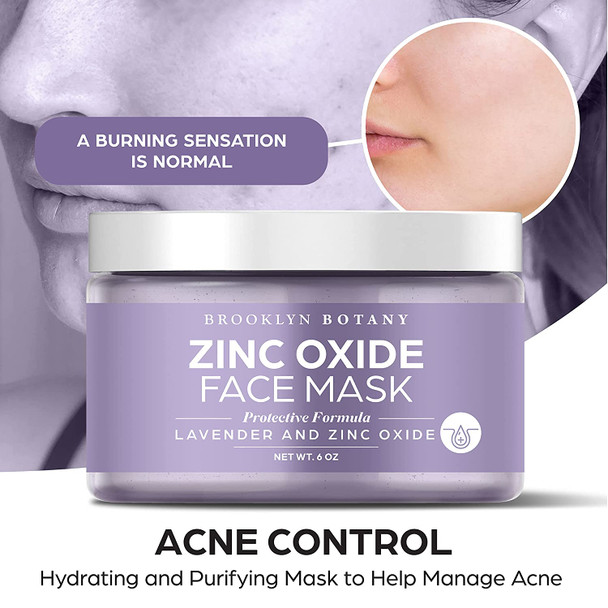 Brooklyn Botany Zinc Oxide Face Mask 6 oz  Deep Pore Cleanser Clay Mask with Bentonite and Kaolin Clay  Purifying and Hydrating Facial Cleanser and Acne Face Mask  For Normal and Oily Skin