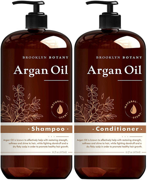 Brooklyn Botany Moroccan Argan Oil Shampoo and Conditioner Set  Nourishing and Volumizing  Helps Restore Damaged Hair and Reduce Hair Breakages and Split Ends  Promote Healthy Hair Growth  16 oz