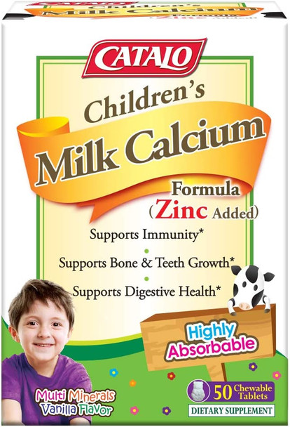 CATALO Childrens Milk Calcium Formula Zinc Added  Promote Bone Growth and Teeth Development with Milk Calcium and Zinc 50 Chewable Tablets