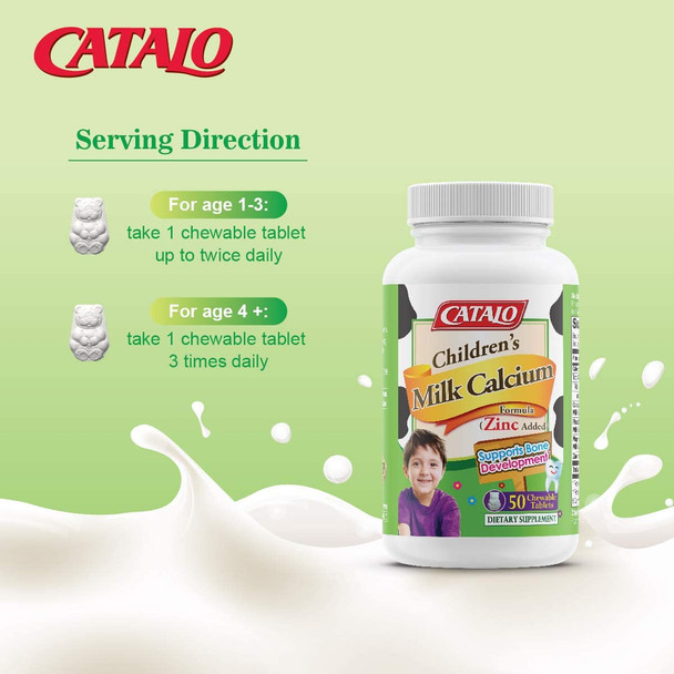 CATALO Childrens Milk Calcium Formula Zinc Added  Promote Bone Growth and Teeth Development with Milk Calcium and Zinc 50 Chewable Tablets