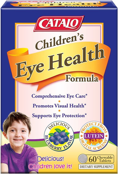 CATALO Childrens Eye Health Formula  Vision Support with European Bilberry Extracts Eyebright Extracts Lycopene Lutein  Zeaxanthin Taurine and Zinc 60 Blueberry Flavor Chewable Tablets