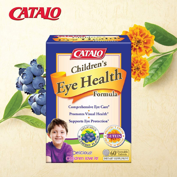 CATALO Childrens Eye Health Formula  Vision Support with European Bilberry Extracts Eyebright Extracts Lycopene Lutein  Zeaxanthin Taurine and Zinc 60 Blueberry Flavor Chewable Tablets