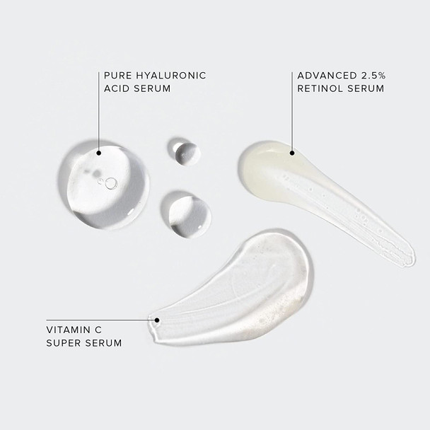 Cosmedica Skincare Facial Serum Trio Set Value for Clear Skin  Vitamin C Super Serum 2.5 Retinol Serum Pure Hyaluronic Acid Serum  Vegan Cruelty Skincare