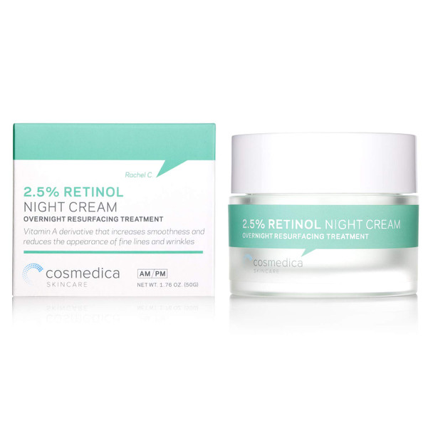 Cosmedica Skincare Retinol Night Cream  Daily Moisturizing Facial Lotion Night Cream. The best Retinol Cream with Vit A and Hyaluronic Acid to target skin concerns from Acne to Wrinkles 1.7oz