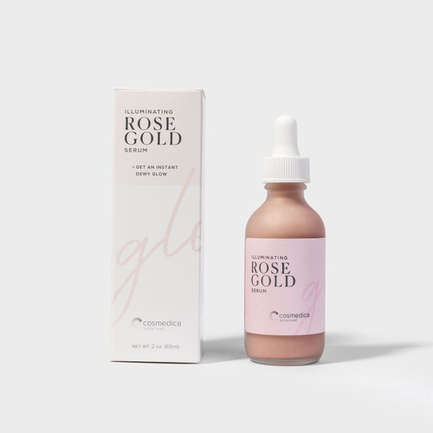 Illuminating Rose Gold Facial Serum Elixir with hydrating Aloe and Hyaluronic Acid for a light highlighting Primer  Natural makeup or no makeup look with dewy finish 2 oz.