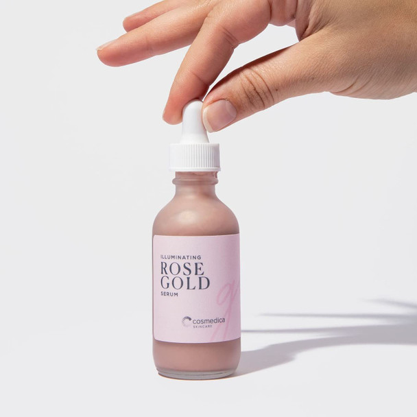 Illuminating Rose Gold Facial Serum Elixir with hydrating Aloe and Hyaluronic Acid for a light highlighting Primer  Natural makeup or no makeup look with dewy finish 2 oz.