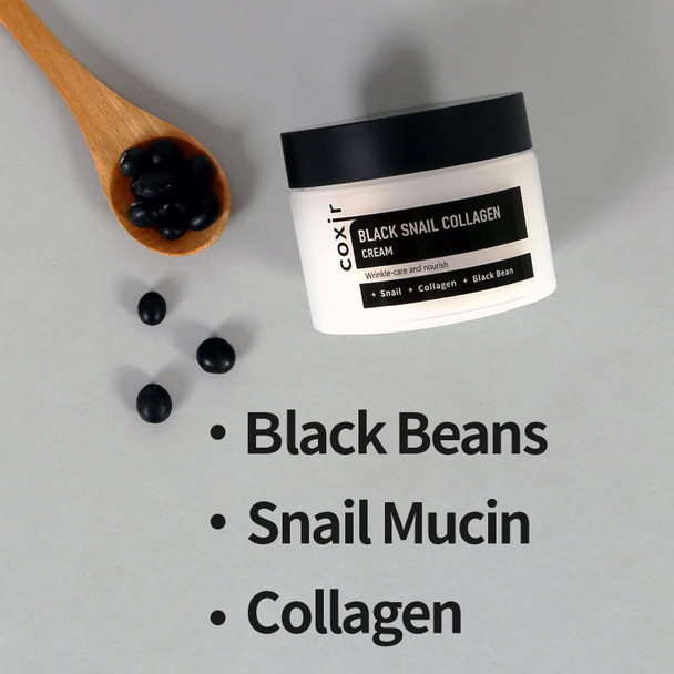 Coxir Black Snail Collagen Cream 50ml / 1.7 fl. oz. Snail mucin Collagen Black Beans Paraben Free Cruelty Free Korean skincare