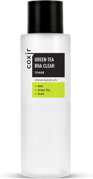 Coxir Green Tea BHA Clear Toner 5.07 fl.oz /150ml  Hydrates Purifying and mild exfoliating Facial Toner Korean Skin Care Cruelty Free Paraben Free