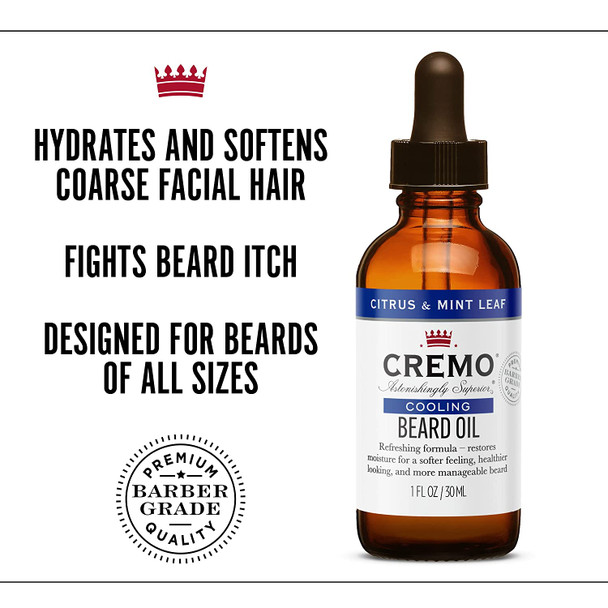 Cremo Beard Oil Cooling Citrus  Mint Leaf 1 fl oz  Restore Natural Moisture and Soften Your Beard To Help Relieve Beard Itch