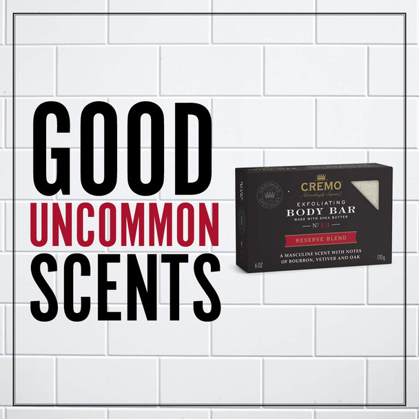 Cremo Exfoliating Reserve Blend Body Bar An Elevated Blend with Notes of Kentucky Bourbon Smoked Vetiver and American Oak 6 Oz